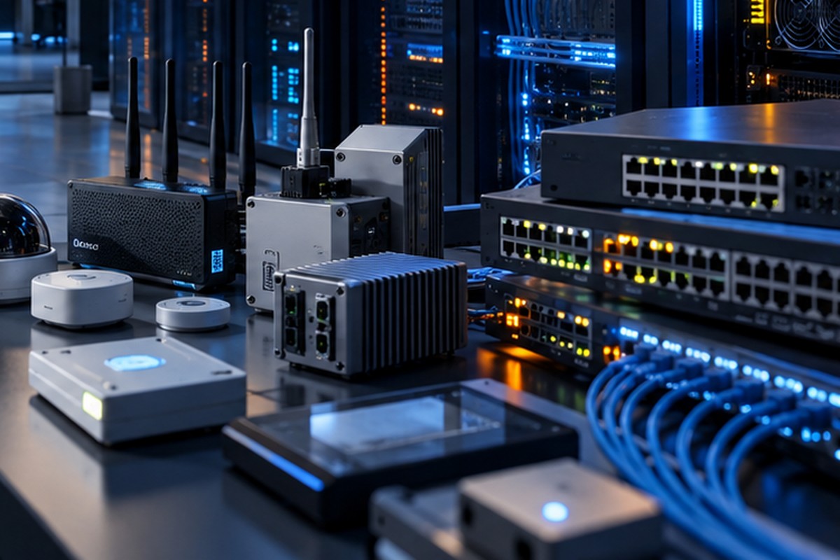Processor, memory modules, SSD and hard drive on a motherboard illustration